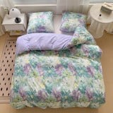 Pościel 140x200 bawełna satynowa dwustronna GierekHoff gruba 2 części GH 3088 fioletowa w kwiaty