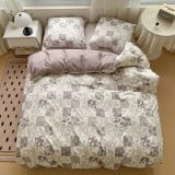 Pościel 140x200 bawełna satynowa dwustronna GierekHoff gruba 2 części GH 3089 beżowa w kwadraty