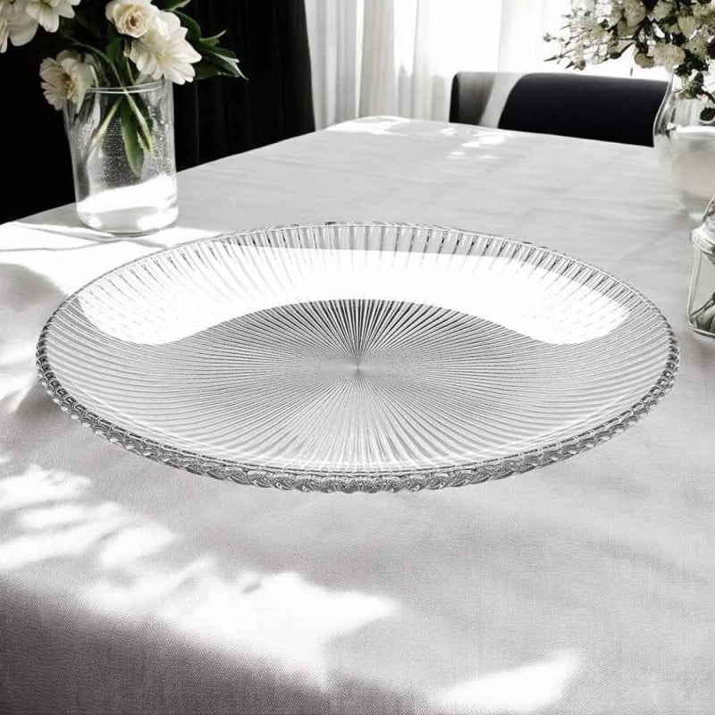 Talerzyki deserowe 20 cm i patera 25 cm szklane Florina Rimini zestaw 13 sztuk spodek na ciasto deser