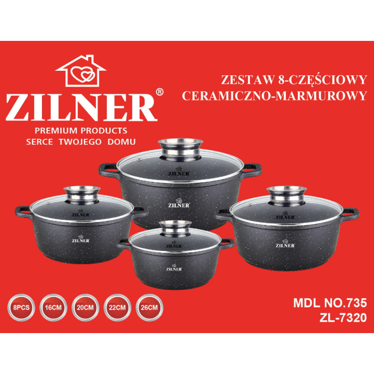 Garnki marmurowe czarne zestaw 10 elementowy Zilner ZL 8522