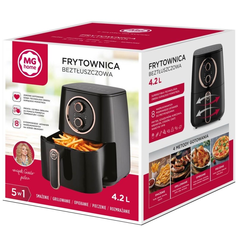 Airfryer 5 w 1 frytkownica beztłuszczowa MG Home Rose Gold Air Fryer 4.2 L czarna 1400W