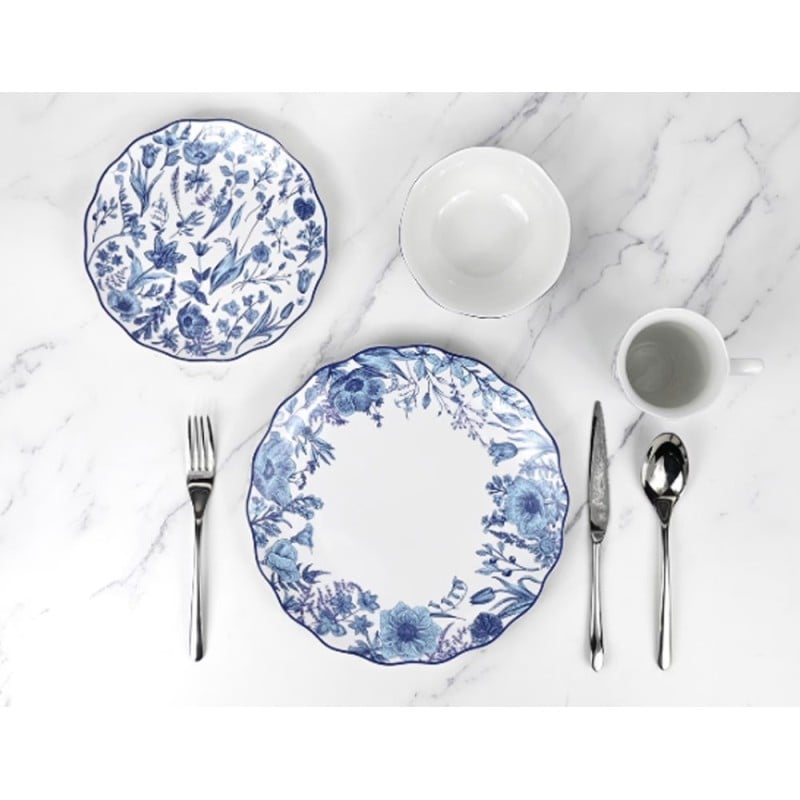 Serwis obiadowy porcelanowy 18 elementów zestaw talerzy dla 6 osób kwiaty Colette Florina