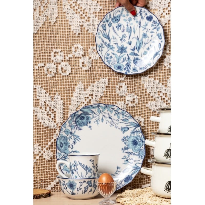 Serwis obiadowy porcelanowy 18 elementów zestaw talerzy dla 6 osób kwiaty Colette Florina