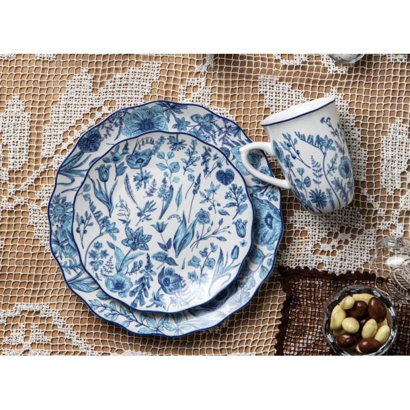 Serwis obiadowy porcelanowy 24 elementów zestaw talerzy dla 6 osób kwiaty Colette Florina