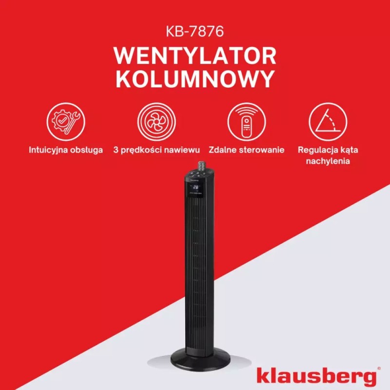 Wentylator kolumnowy podłogowy wiatrak stojący biurowy Klausberg KB 7876