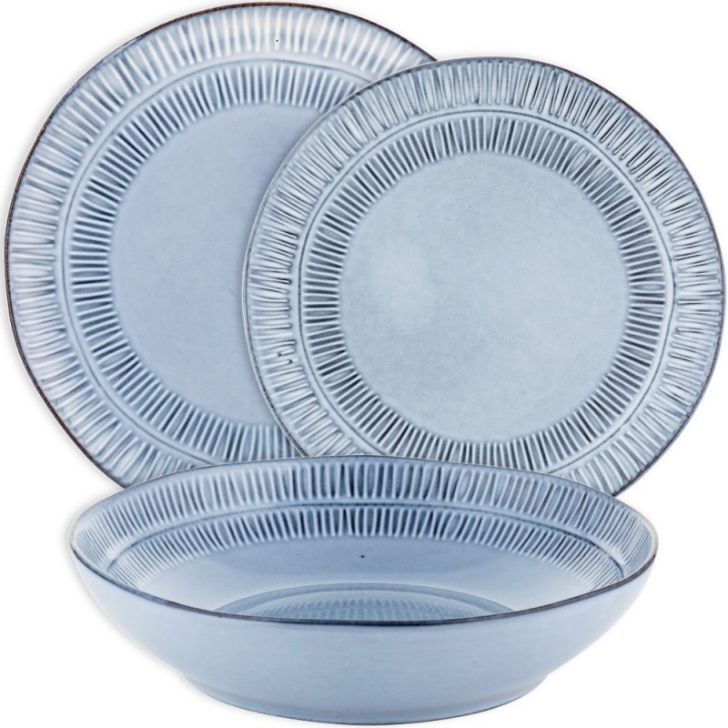 Serwis obiadowy porcelanowy Florina Almond Blue 18 elementów zestaw talerzy dla 6 osób niebieskie