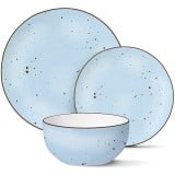 Serwis obiadowy porcelanowy MG Home Gemma Blue 12 elementów zestaw talerzy dla 4 osób niebieskie nakrapiane