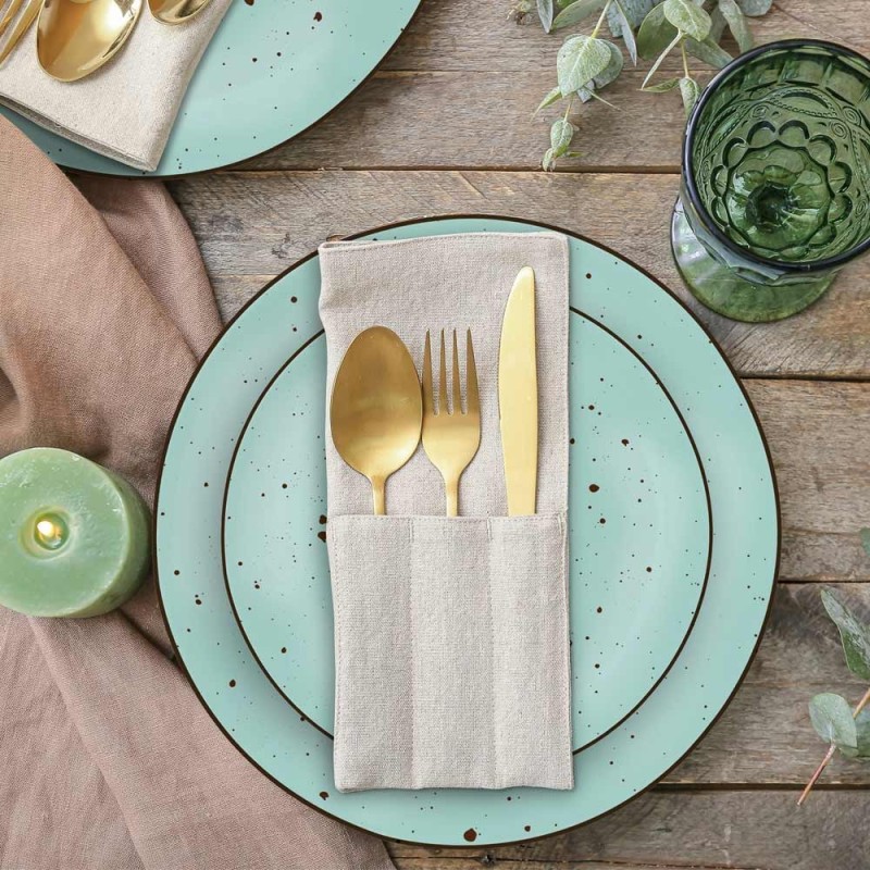 Serwis obiadowy porcelanowy MG Home Gemma Green 12 elementów zestaw talerzy dla 4 osób zielone nakrapiane