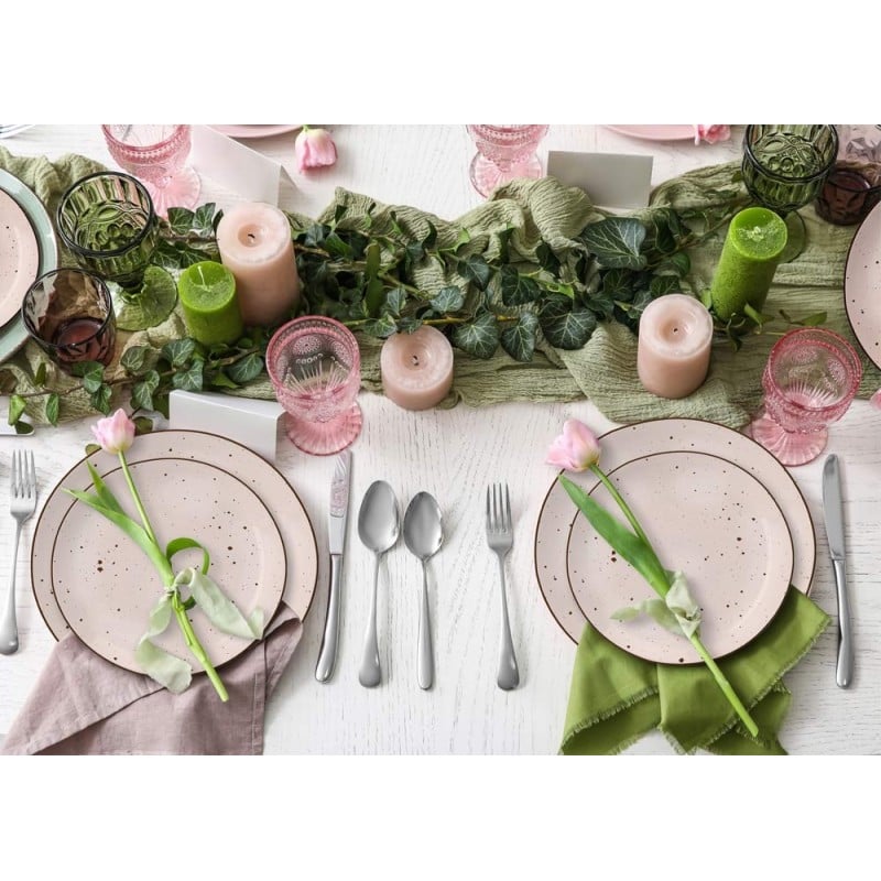 Serwis obiadowy porcelanowy MG Home Gemma Pink 18 elementów zestaw talerzy dla 6 osób różowych nakrapiane