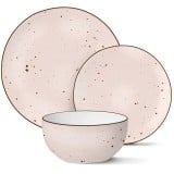 Serwis obiadowy porcelanowy MG Home Gemma Pink 12 elementów zestaw talerzy dla 4 osób różowych nakrapiane