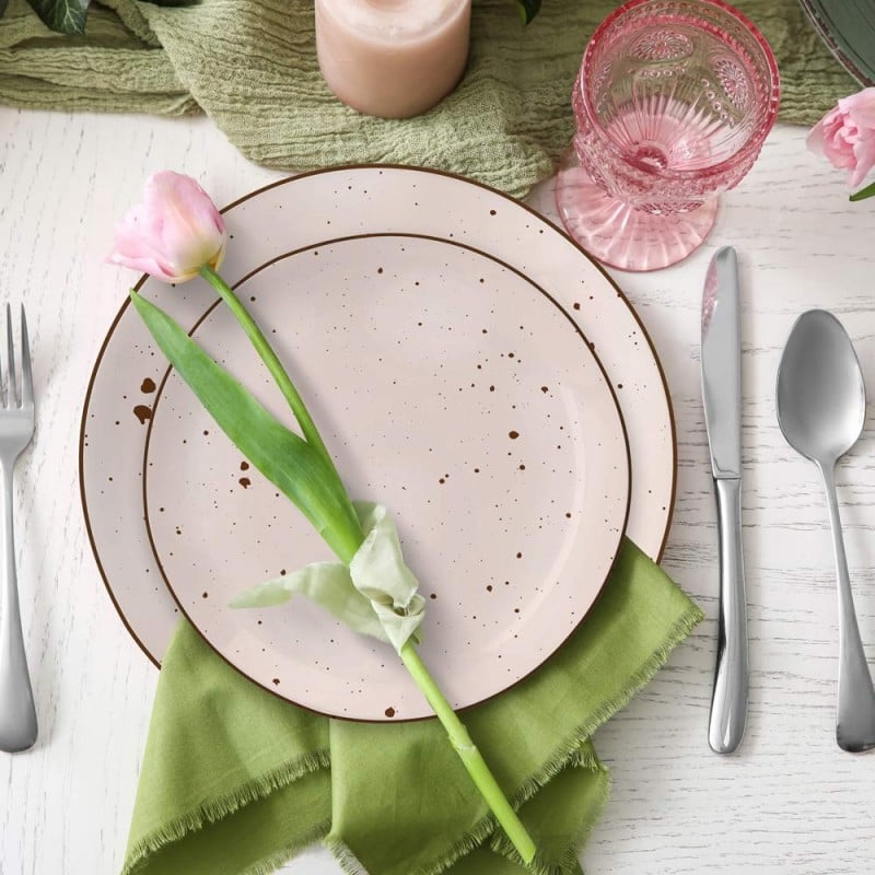 Serwis obiadowy porcelanowy MG Home Gemma Pink 12 elementów zestaw talerzy dla 4 osób różowych nakrapiane