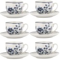 Komplet 6 filiżanek ze spodkami porcelanowych Florina Fiordi 240 ml do kawy herbaty zestaw białe ze wzorem kwiatowym