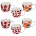 Kubki porcelanowe Florina Owocówki 400 ml zestaw 6 kubków białe wzór owoce