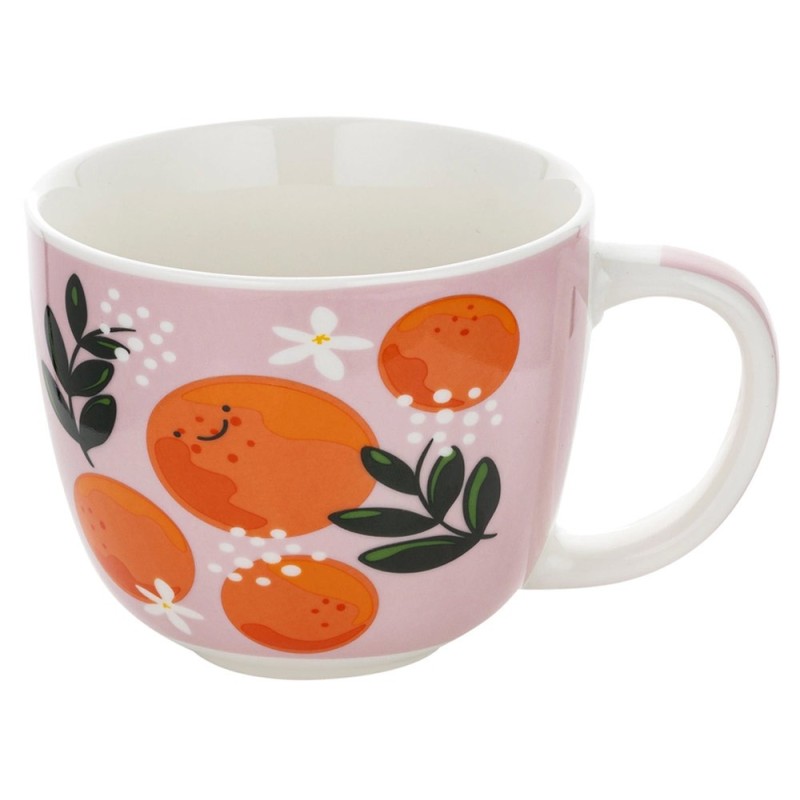 Kubki porcelanowe Florina Owocówki 400 ml zestaw 6 kubków białe wzór owoce