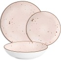 Serwis obiadowy porcelanowy MG Home Gemma Pink 18 elementów zestaw talerzy dla 6 osób różowych nakrapiane