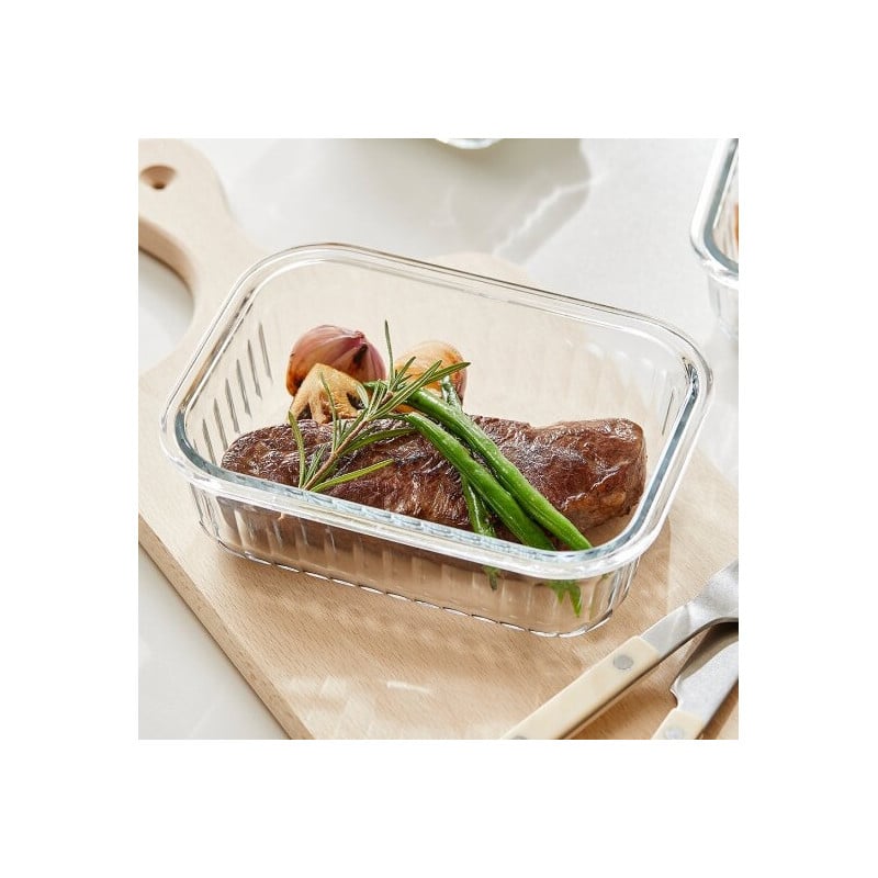 Pojemniki szklane ryflowane Florina Mariet lunchbox 1500/1050/640/370 ml żaroodporne hermetyczne zestaw 4 sztuki