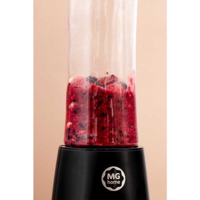 Blender personalny MG Home 500 ml 260W Butelka z ustnikiem, pokrywka i ostrze ze stali nierdzewnej czarny
