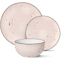 Serwis obiadowy 36 elementów porcelanowy MG Home Gemma Pink zestaw talerzy dla 12 osób różowych nakrapiane