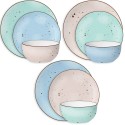 Serwis obiadowy 36 elementów porcelanowy MG Home Gemma Pastel zestaw talerzy dla 12 osób kolorowe nakrapiane