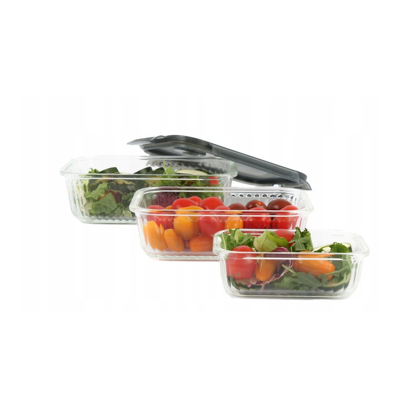 Pojemniki szklane lunchbox GierekHoff Riffle 1500/1000/400 ml żaroodporne szczelne GH 1107