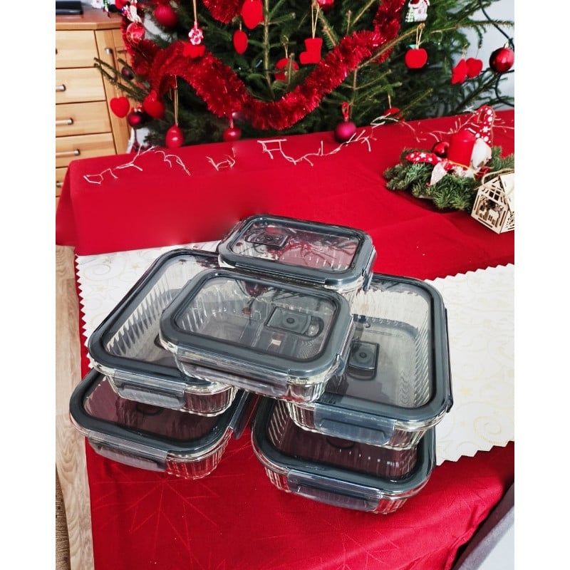 Pojemniki szklane lunchbox GierekHoff Riffle 1500/1000/400 ml żaroodporne szczelne GH 1107