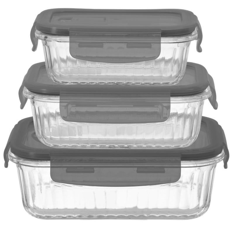 Pojemniki szklane lunchbox GierekHoff Riffle 1500/1000/400 ml żaroodporne szczelne GH 1107