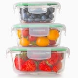 Pojemniki szklane kwadratowe lunchbox GierekHoff Corio GH 1102 zestaw 3 sztuki żaroodporne hermetyczne  1200/800/320 ml