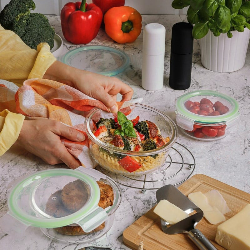 Pojemniki szklane zestaw 9 sztuk lunchbox GierekHoff Corio do przechowywania żaroodporne hermetyczne GH 1110