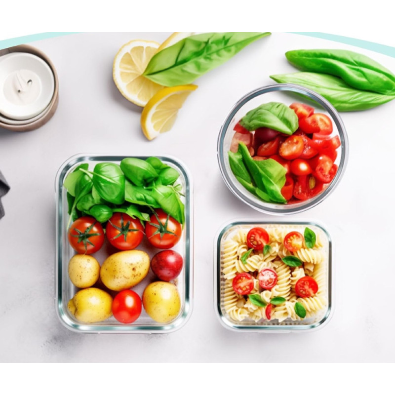 Pojemniki szklane zestaw 9 sztuk lunchbox GierekHoff Corio do przechowywania żaroodporne hermetyczne GH 1110