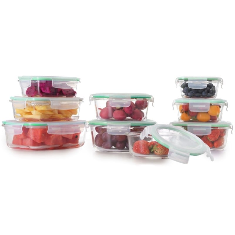 Pojemniki szklane zestaw 9 sztuk lunchbox GierekHoff Corio do przechowywania żaroodporne hermetyczne GH 1110