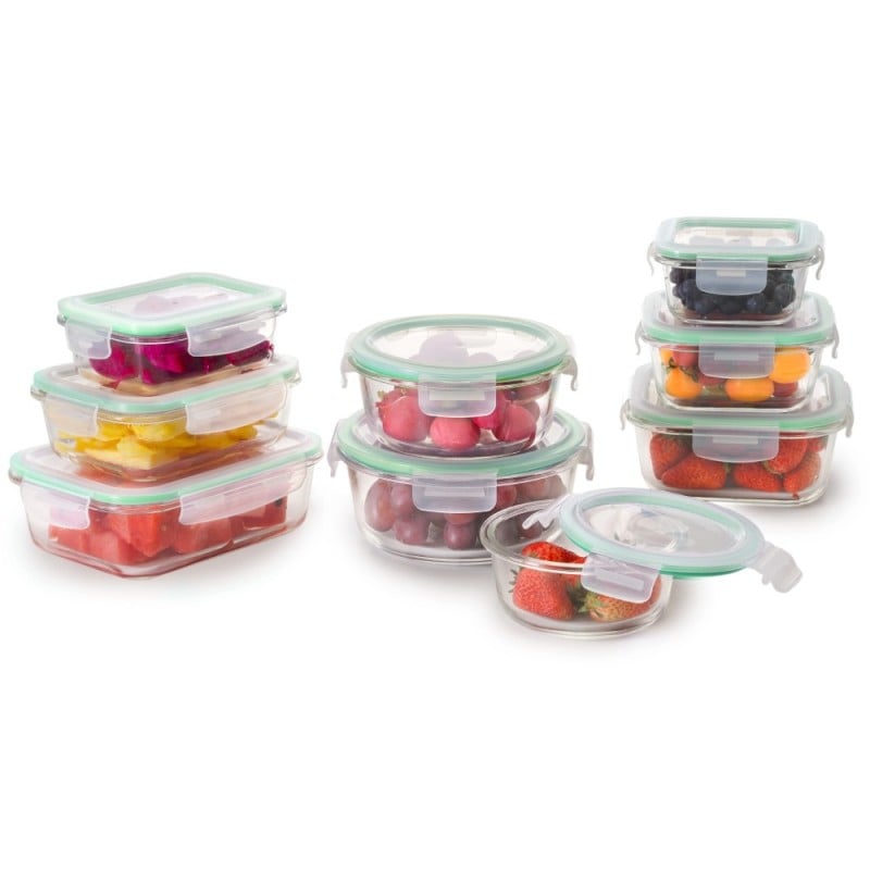 Pojemniki szklane zestaw 9 sztuk lunchbox GierekHoff Corio do przechowywania żaroodporne hermetyczne GH 1110
