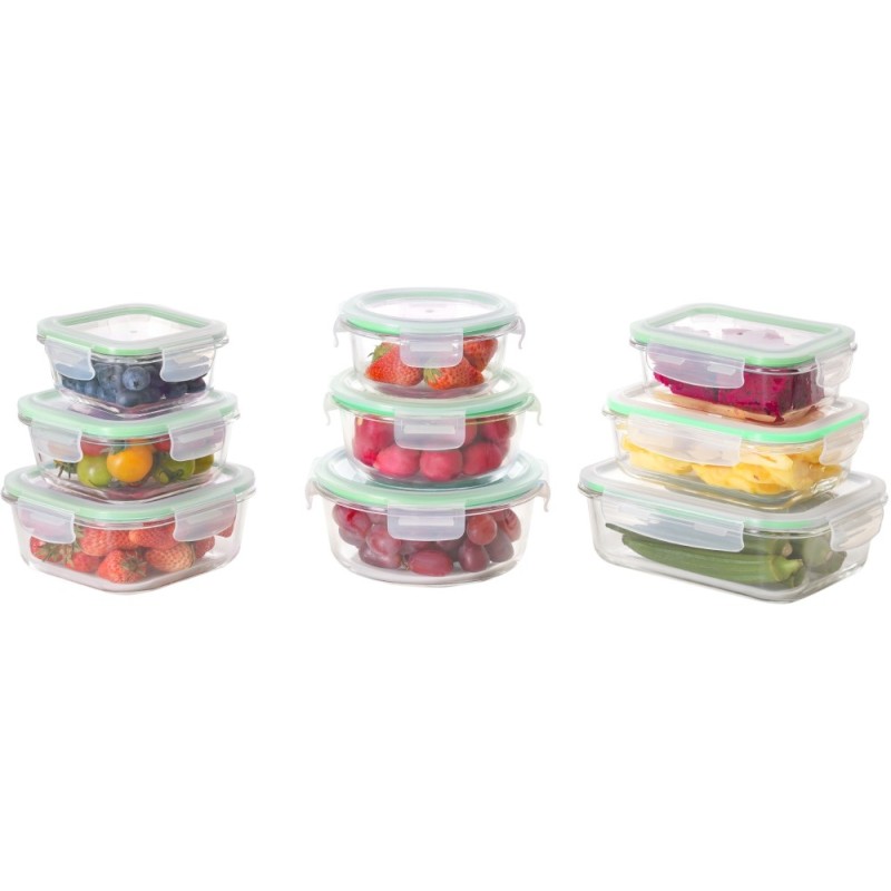 Pojemniki szklane zestaw 9 sztuk lunchbox GierekHoff Corio do przechowywania żaroodporne hermetyczne GH 1110