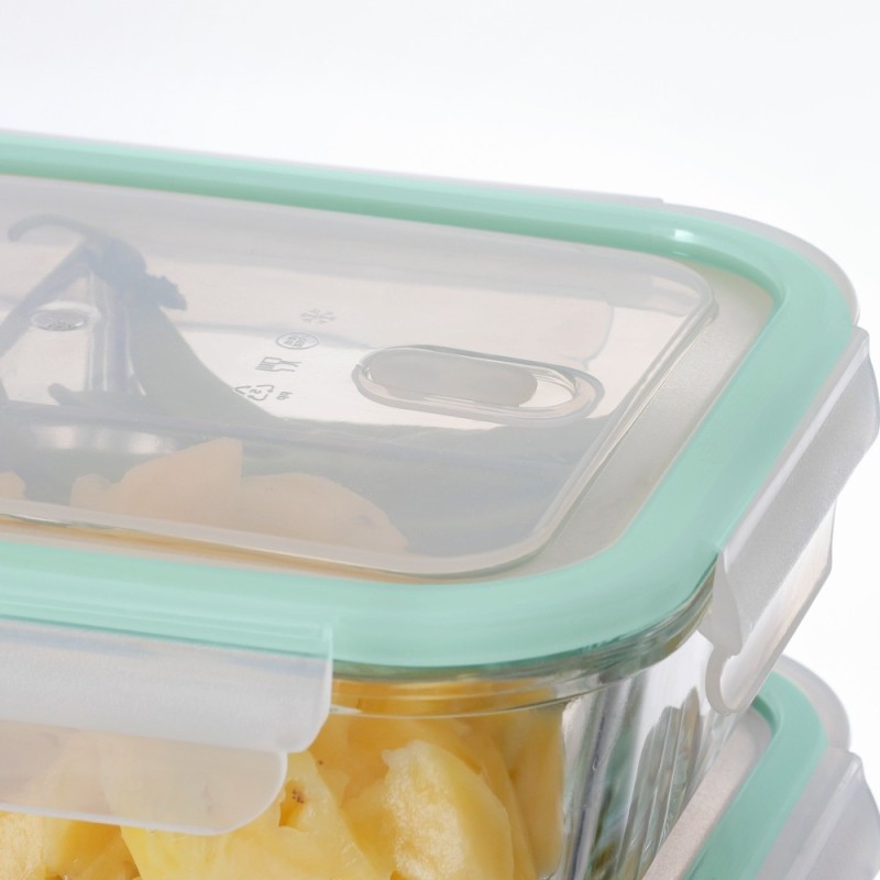 Zestaw 3 pojemników szklanych 1000 ml z przegrodami lunchbox GierekHoff Split 1111 żaroodporne hermetyczne trzykomorowe