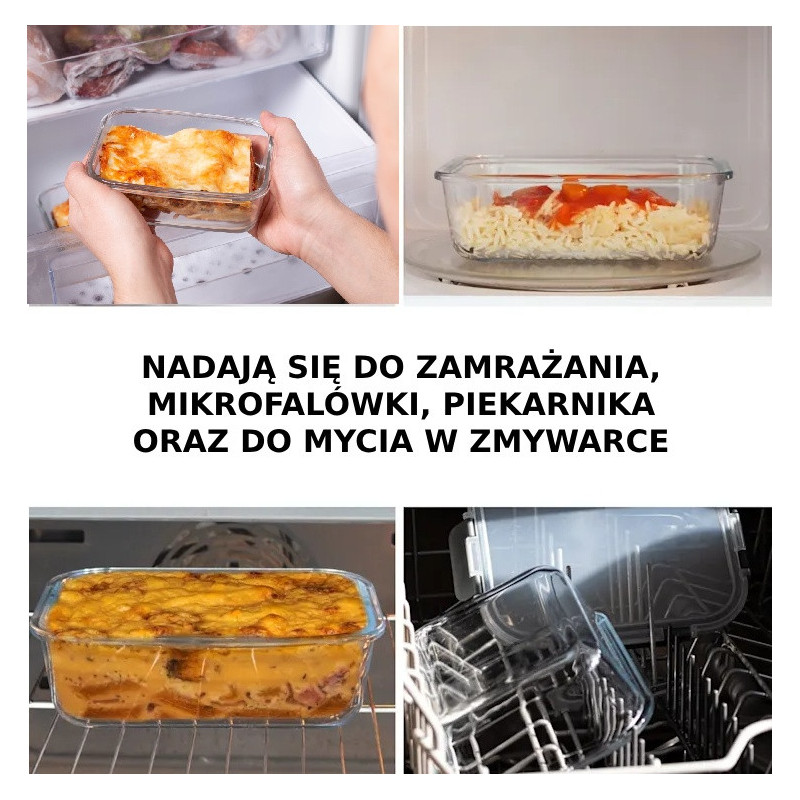 Pojemniki szklane 1040 ml prostokątne lunchbox GierekHoff Corio zestaw 3 sztuki żaroodporne hermetyczne GH 1109