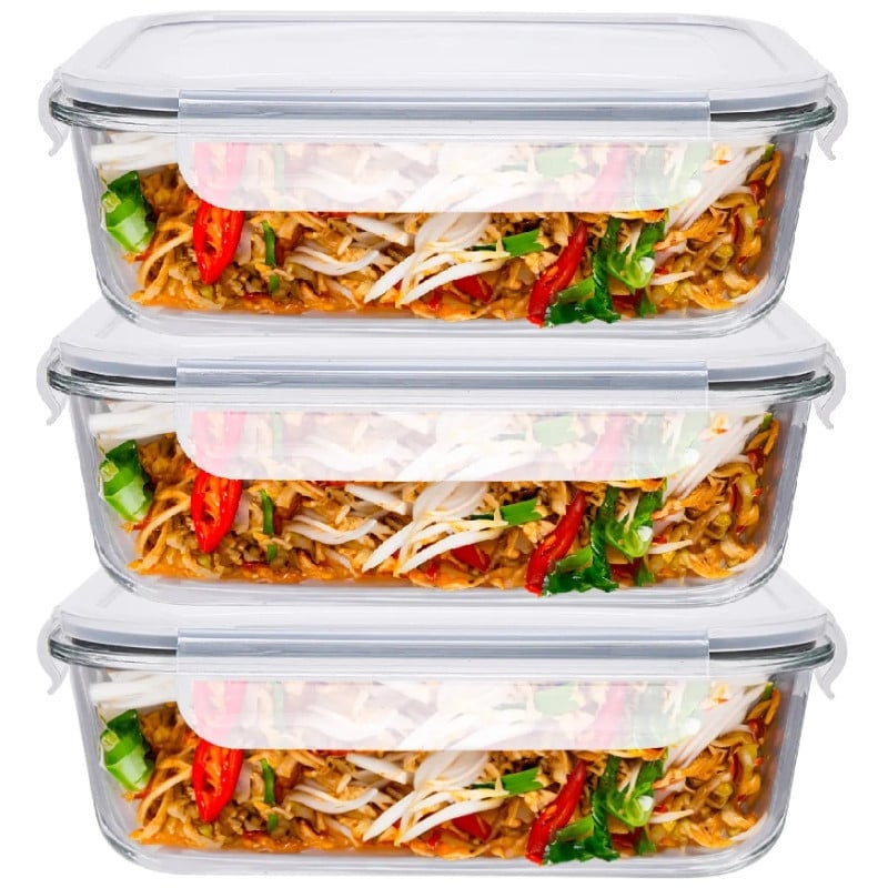 Pojemniki szklane 1040 ml prostokątne lunchbox GierekHoff Corio zestaw 3 sztuki żaroodporne hermetyczne GH 1109