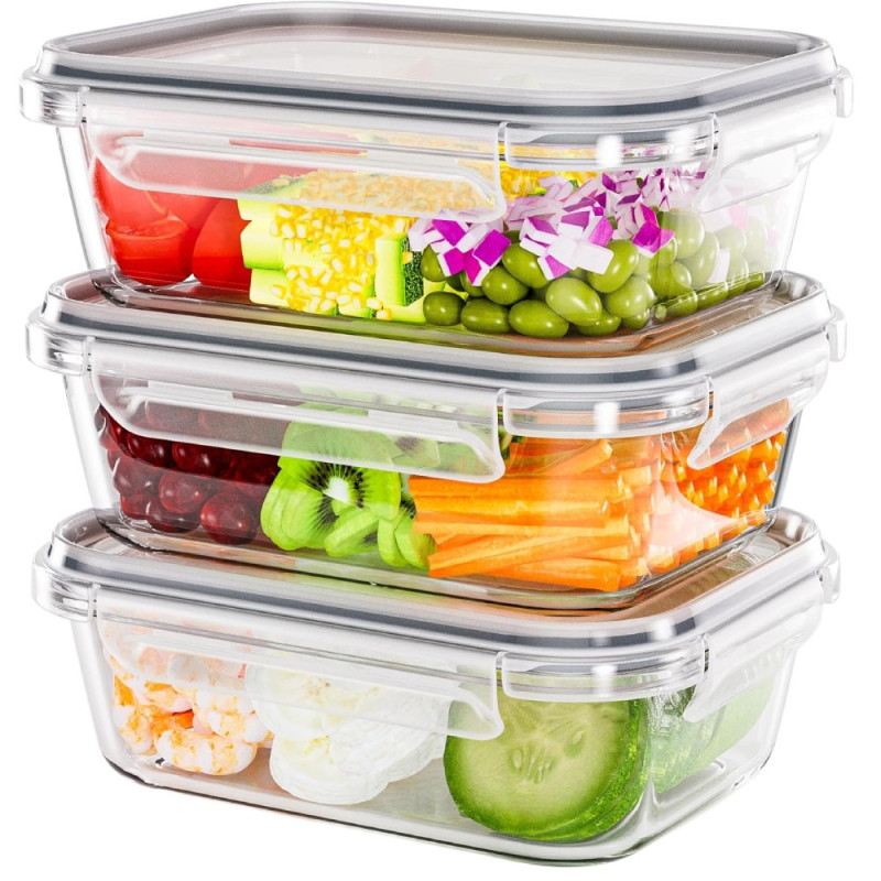 Pojemniki szklane 1040 ml prostokątne lunchbox GierekHoff Corio zestaw 3 sztuki żaroodporne hermetyczne GH 1109