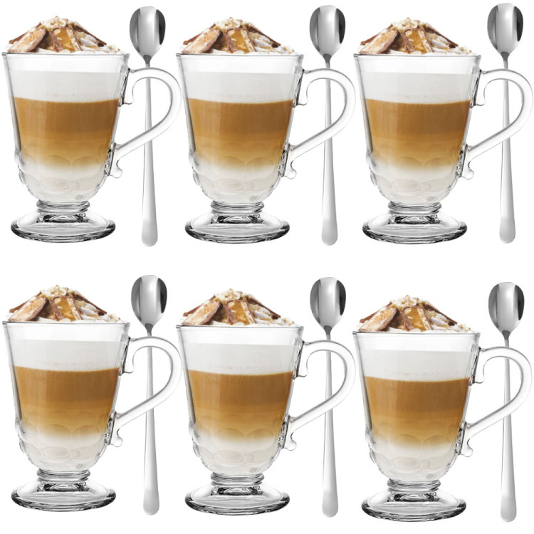 Szklanki z uchem 320 ml Altom Siena Korale kubki do herbaty kawy latte macchiato komplet 6 sztuk z łyżeczkami