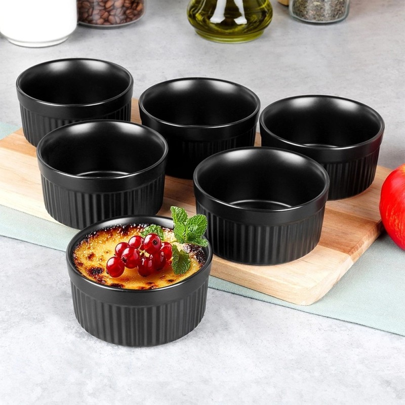 Kokilki do zapiekania 260 ml ramekin zestaw 10 sztuk salaterki miseczki pojemniki porcelanowe Brulee czarne