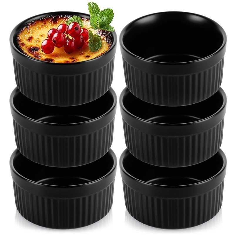 Kokilki do zapiekania 260 ml ramekin zestaw 6 sztuk salaterki miseczki pojemniki porcelanowe Brulee czarne