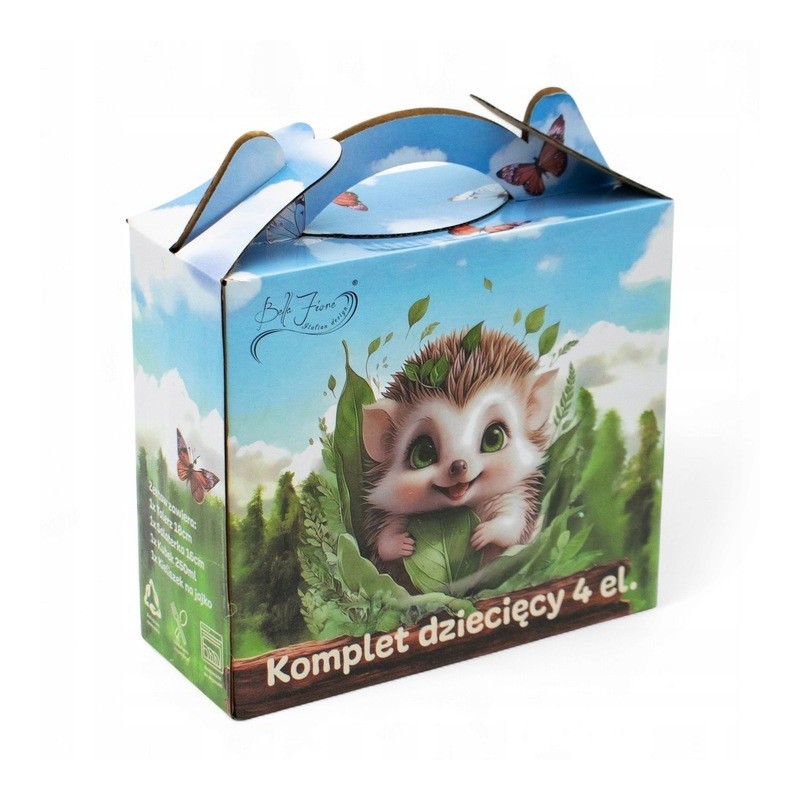 Zestaw obiadowy porcelana dla dzieci Bella Fiore 4 elementy Jeżyk kubek talerzyk miseczka kieliszek na jajko