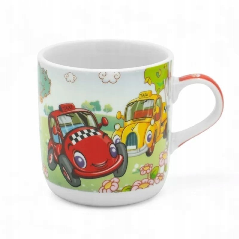 Zestaw obiadowy porcelana dla dzieci Bella Fiore 4 elementy Auta kubek talerzyk miseczka kieliszek na jajko