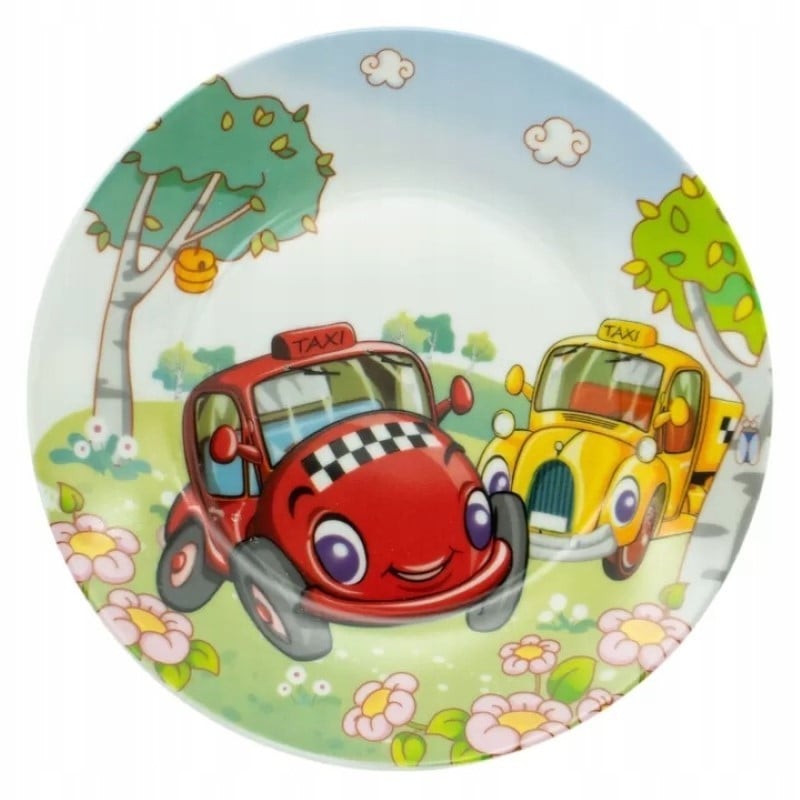 Zestaw obiadowy porcelana dla dzieci Bella Fiore 4 elementy Auta kubek talerzyk miseczka kieliszek na jajko