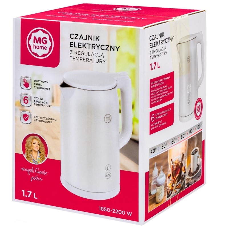 Czajnik elektryczny MG Home 1,7 L biały – regulacja temperatury, LED, 2200 W
