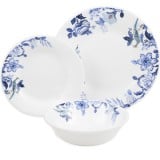 Serwis obiadowy 18 elementów Bestler białe talerze dla 6 osób wzór niebieskie kwiaty