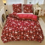 Pościel świąteczna 200x220 bawełna satynowa dwustronna GierekHoff gruba 3 części GH 3091 czerwona krata w renifery