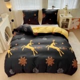 Pościel świąteczna 140x200 bawełna satynowa dwustronna GierekHoff gruba 2 części GH 3092 czarna w złote renifery