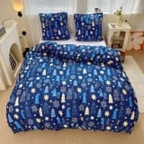 Pościel świąteczna 140x200 bawełna satynowa dwustronna GierekHoff gruba 2 części GH 3093 niebieska w choinki