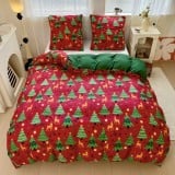 Pościel świąteczna 200x220 bawełna satynowa dwustronna GierekHoff gruba 3 części GH 3095 choinki