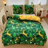 Pościel świąteczna 140x200 bawełna satynowa dwustronna GierekHoff gruba 2 części GH 3096 zielono złota w renifery