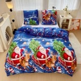 Pościel świąteczna 140x200 bawełna satynowa dwustronna GierekHoff gruba 2 części GH 3097 mikołaj na saniach